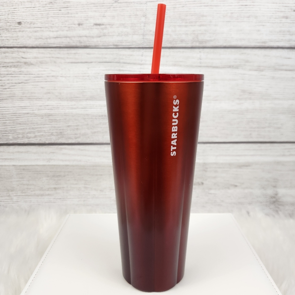 Starbucks Red Ombre Scalloped Stainless Steel Venti Tumbler 24 oz